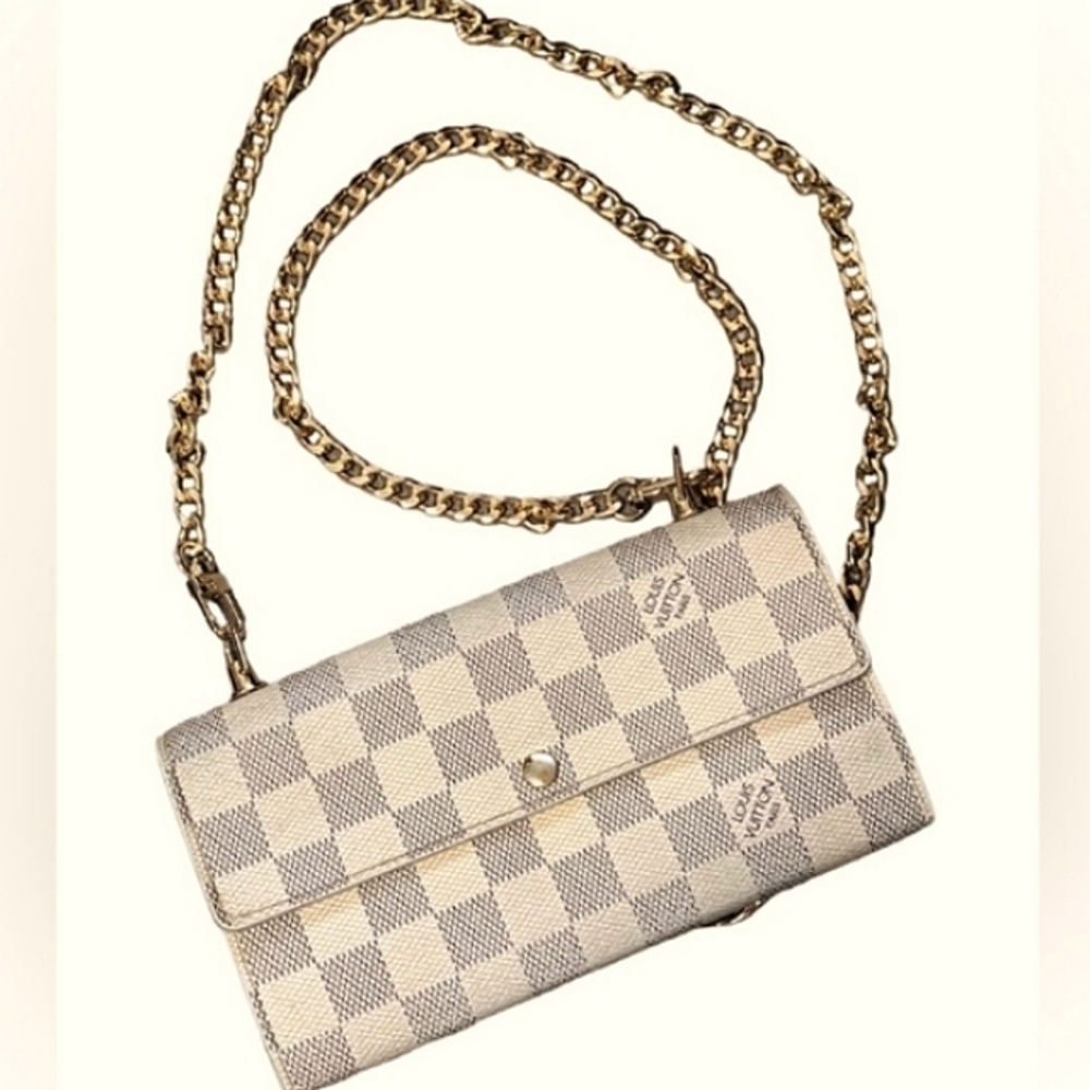 ▶ ®Louis Vuitton Damier Azur Sarah Continental Wallet WOC Pre-owned